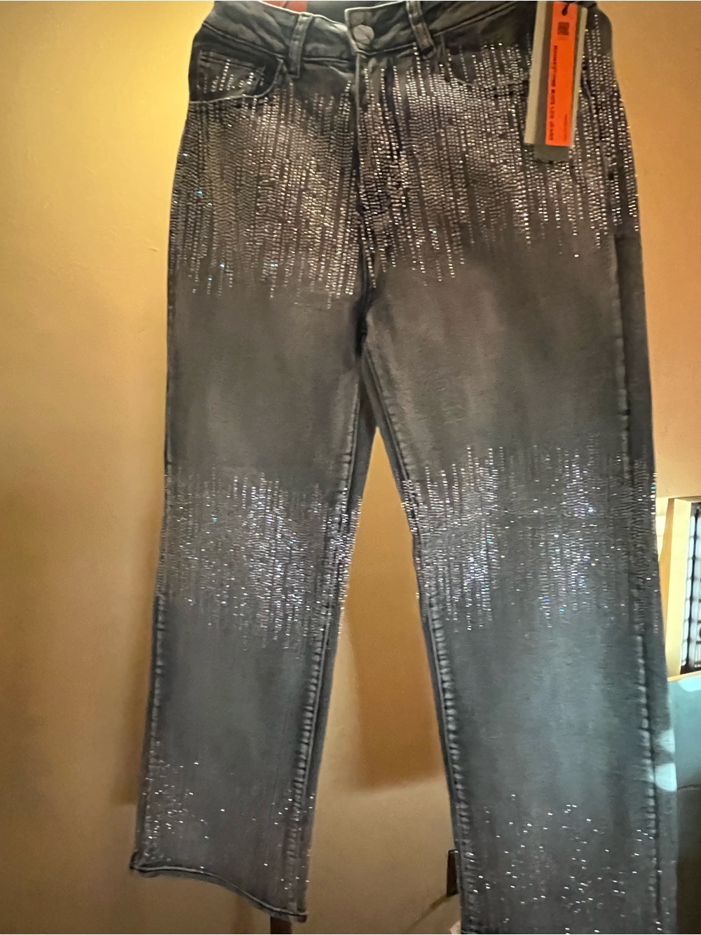 American Bazi Washed Black Wide Leg Jeans with Embellishments Size Small NEW